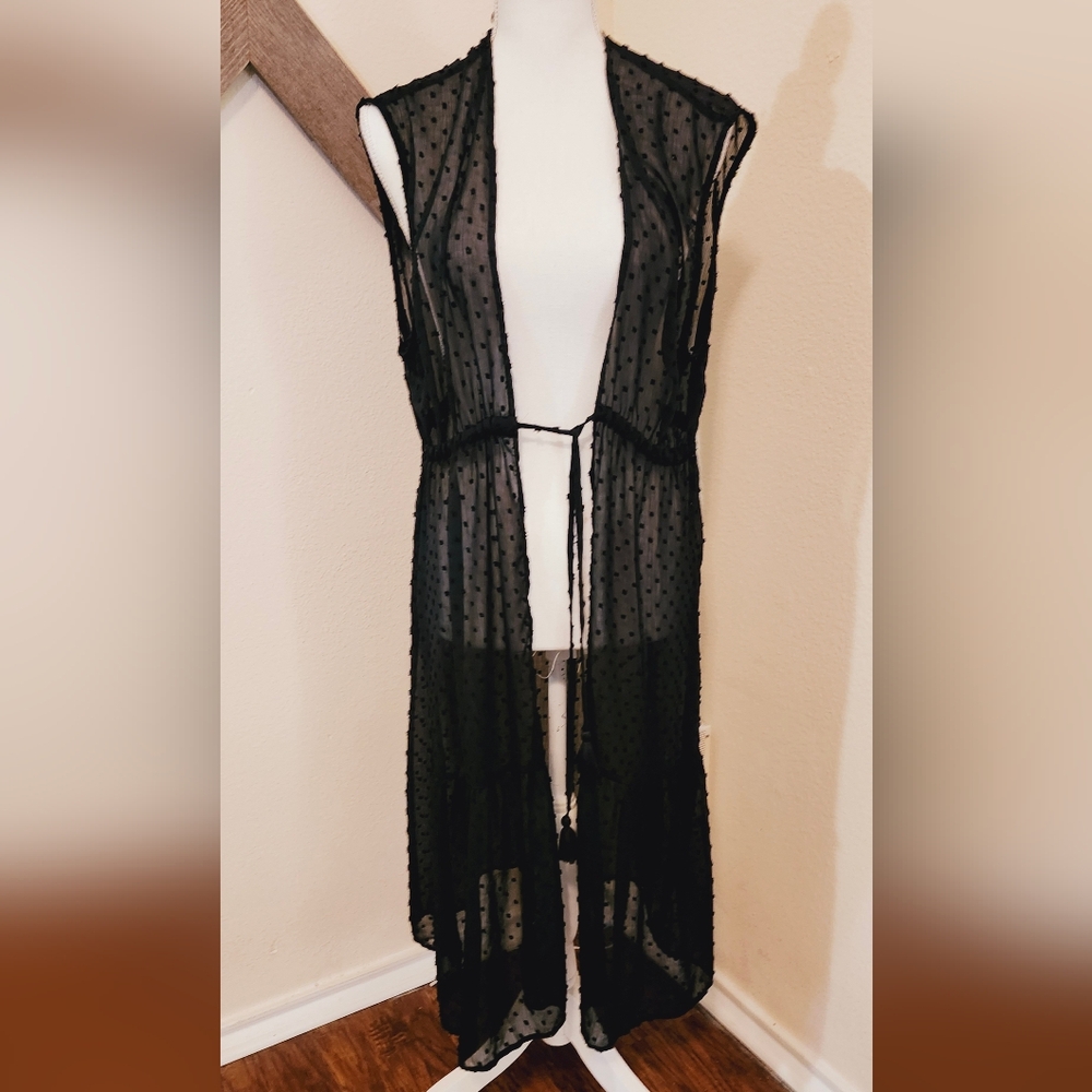 LC Lauren Conrad Black Sheer Polka Dot Summer Coverup - One Size Fits All